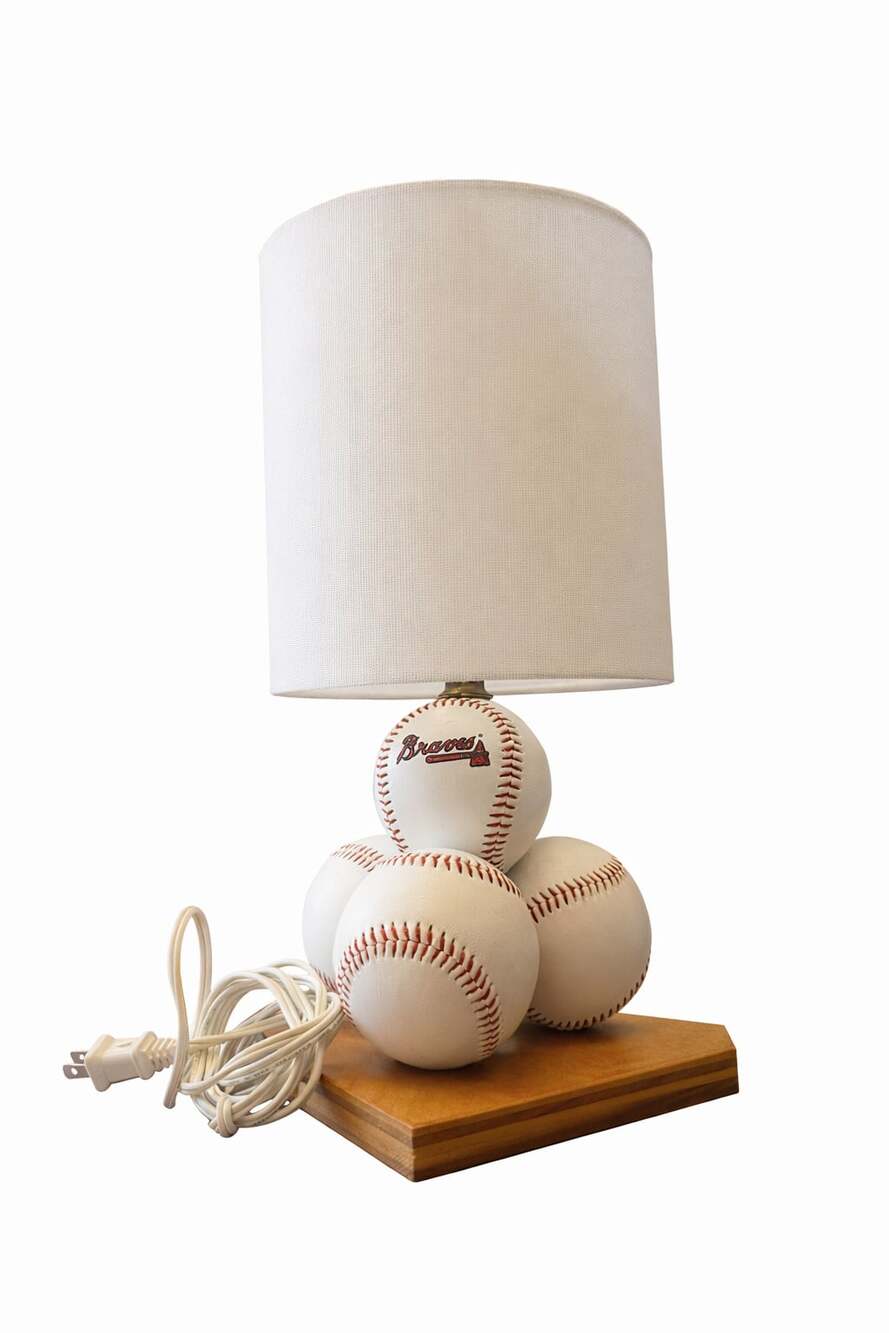 Handcrafted MLB Atlanta Braves Baseball Table Lamp with Wood Home Plate Base